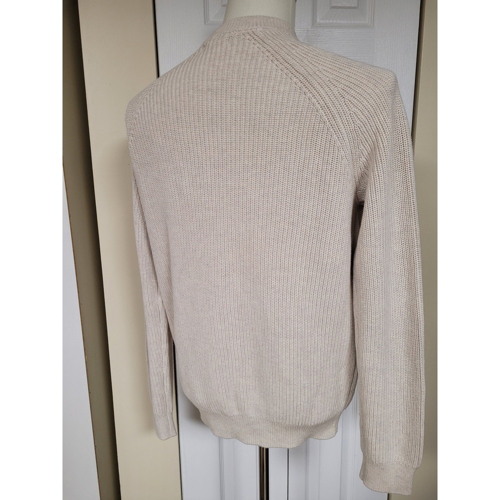Quince Mens 100% Organic Cotton Fisherman Crew Neck Sweater Beige Oatmeal Size M - Picture 4 of 5